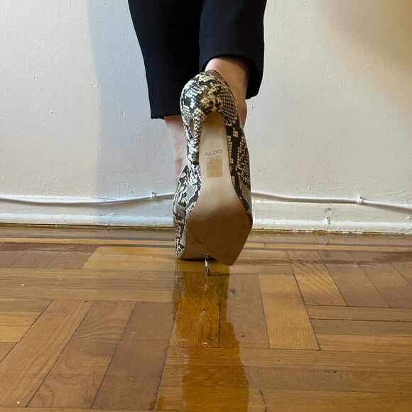 Aldo Stessy Snake Print Embossed Black White Size 11 Brazil Leather Lining - Picture 4 of 10